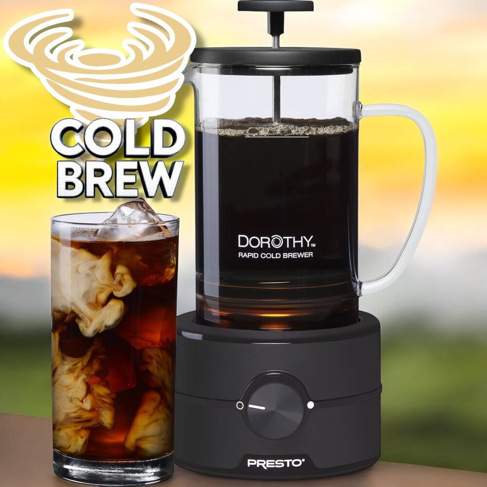 Presto Dorothy Rapid Cold Brew Coffee Maker 15-Min Tornado Spin Fast Brewer 22oz